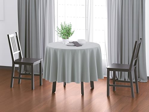 Image of HOME COLORS.IN Plain Solid Cotton 4 Seater Round Table Cover - Durable - Machine Washable - Every Day use Dining Table Cloth - 60 x 60 Inch - Light Grey