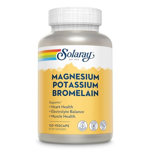 Solaray Magnesium and Potassium Asporotates with Bromelain, Magnesium Potassium Supplement for Bone Strength and Muscle Support, Vegan Magnesium Potassium Supplements, 60 Servings, 120 VegCaps