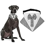 HACRAHO Formal Dog Tuxedo Bandana, 1 Piece Dog Wedding Tux Bandana with Bow Collar Breakaway Pet Tuxedo Bandana with Bowtie for Large Dogs, Gray