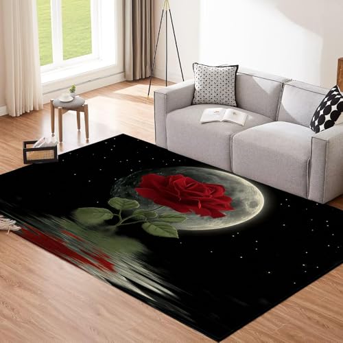 Tapis de salon facile à laver antidérapant noir style romantique - 3