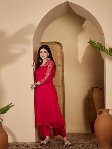 Image of Stylum Women's Solid Crepe A-Line Kurta Pant Set