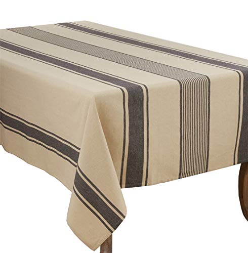 Exclusive Discount 60% Price Fennco Styles Aulaire Banded Design 100% Cotton Tablecloth 72" W x 72" L - Natural Striped Table Cover for Home, Dining Room Decor, Banquets, Family Gathering and Special Occasion