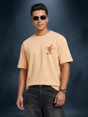 Image of Veirdo Men's Cotton Oversized Fit Oversized Baggy Fit Drop Shoulder Cool and Stylish Graphic Printed Design Half Sleeve T-Shirt (Available Sizes: S to 2XL)