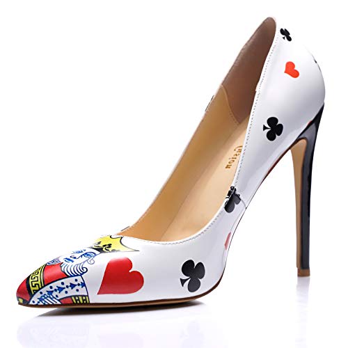 Reindee Lusion Womens High Stiletto Heels Pumps Music Note Printed Closed Toe Sexy Shoes