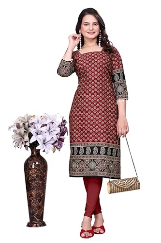 Image of Women's Pure Cotton Straight Fit Straight Cambric Jaipuri Printed Kurti
