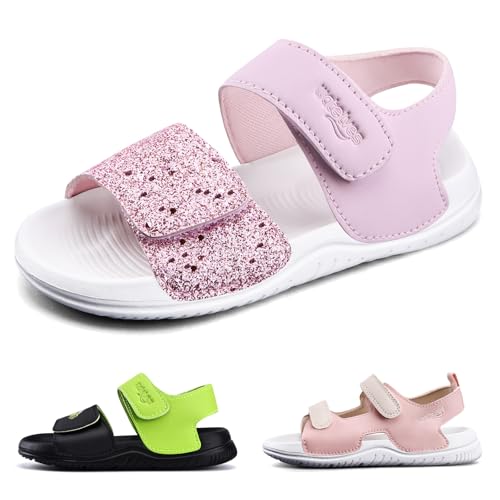 WateLves Sandalen Mädchen Badesandalen Kinder Sommerschuhe Weiche Dicke Sohle Rutschfeste Mit Klettband Sandals Kids für Drinnen und Draußen(Rosa Lila 27EU)