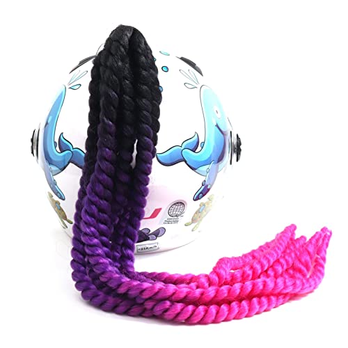Helmet Hair Ponytail Curly 8 Twist Braids Pigtails Pony Tails Accessory with Suction Cup for Motorcycle Bike Cycling Bicycle Bikers Skateboarding Scooters Costume Cosplay (Black Purple Red) - Image 2