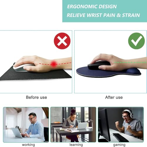 Image of Mouse Pad with Gel Wrist Rest Support, Ergonomic Mouse Cushion with Non Slip Rubber Base Mouse Pad for Laptop, Computer, Gaming, Office (Navy Blue, Oval)
