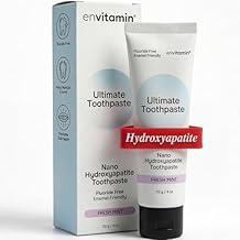 envitamin Fluoride Free Nano Hydroxyapatite Ultimate Toothpaste for Remineralizing Enamel & Sensitive Relief, Whitening, Antiplaque, SLS Free, Fresh Mint, 4 oz 1 Tube, Fresh Mint
