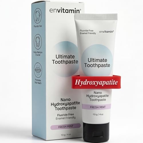 envitamin Fluoride Free Nano Hydroxyapatite Ultimate Toothpaste for Remineralizing Enamel & Sensitive Relief Whitening Antiplaque SLS Free Fresh Mint 4 oz (1 Tube Fresh Mint)