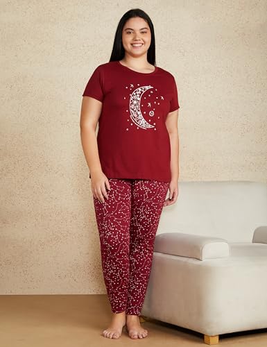 Image of Amazon Brand - Symbol Women Cotton T-Shirt and Jogger Night Suit | Two Piece Set| Regular Fit (Available in Plus Sizes)