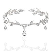 VIDSTW Tiara Duende Corona Princesa de Forma Hoja Tiara Princesa Tocado Novia con Diamantes Imitación Roma Tiara Mujer Disfraz Elfo Mujer Accesorios para Boda Fiesta Cumpleaños (Plata)