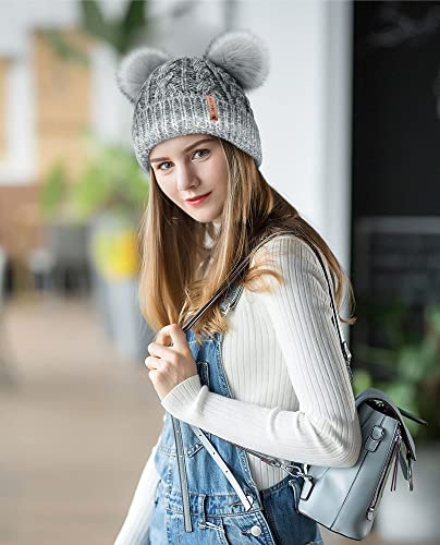 Arctic Paw Pom Pom Beanie Cable Knit Fleece Lined Winter Beanie Women Hat