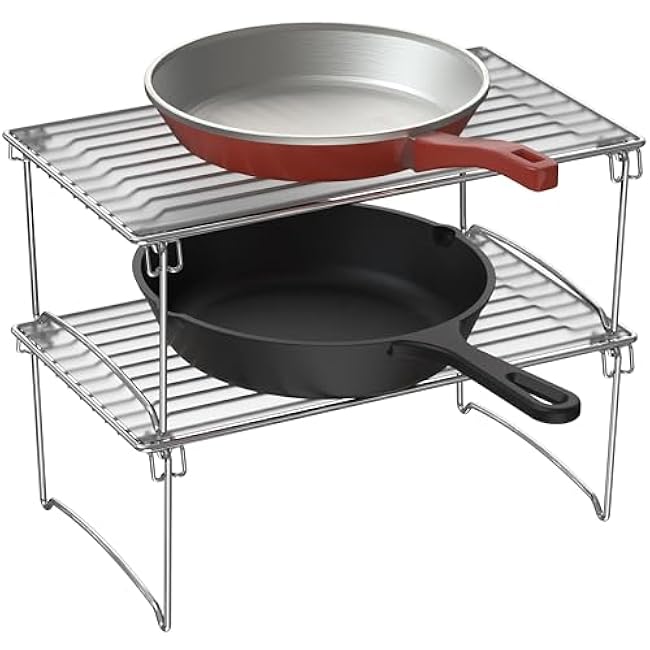 Deco Brothers Stackable Cabinet Shelf Organizer, 2 Pack, Chrome