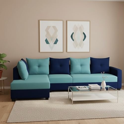 Image of SOCOZI Oriana 6 Seater LHS L Shape Sofa Set | Soft Velvet Suede Fabric | Modern Design | Plush Comfort Cushions for Living Room (Sky Blue- Dark Blue)