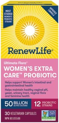 Renew Life® Probiotics Ultimate Flora® Women's Extra Care™ Probiotic, Helps maintain healthy vaginal pH, yeast, urinary tract and feminine health, 50 Billion Active Cultures, 30 Vegetarian capsules