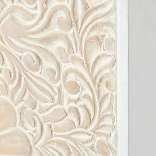 Image of Aerka Wooden Sideboard Cabinet for Living Room | Handcrafted Wooden Cabinet for Storage with Carved Doors | Cabinet for Home | Wooden Storage Furniture for Home | White Distress