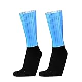 BULBEAWICK Anti Rutsch Silikon Sommer Aero Socken Weiße Linie Fahrradsocken Herren Fahrrad Sport Laufrad Socken (Schwarz Blau)