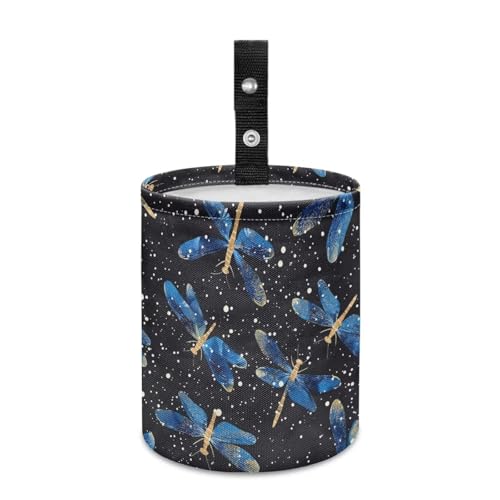 Image of Blue Dragonfly Trash Can for Car Garbage Can for Back Seat Leak Proof with Adjustable Buttons Auto Accessories for Women Interior