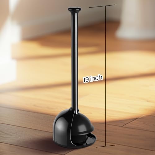 Denvlex Toilet Plunger with Holder, Heavy Duty Plunger and Holder Combo for Bathroom Cleaning, Bathroom Decor, Bathroom Accessories, Toilet Bowl Cleaners, Black, 18.8inch