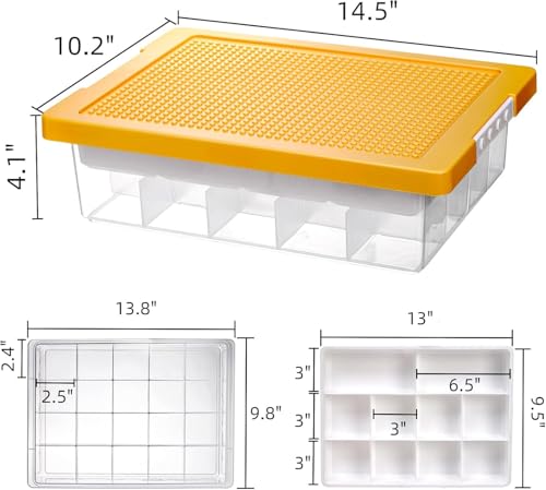 Image of Edu Toys Toy Bricks Blocks Organizer Bins with Compartments, Building Blocks Storage, Storage Containers for Building Brick Blocks Storage, Plastic Stackable Organizer Bin Toy Chest (Blue)