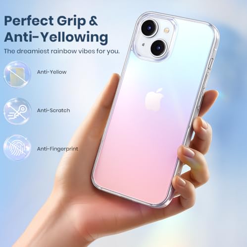 Image of MOOSH iPhone 15 Plus Rainbow Translucent Case Cover with Shockproof Bumpers, Military-Grade Drop Protection, Anti-Bacterial Coating, Protective Phone Case Cover for iPhone 15 Plus (Rainbow)