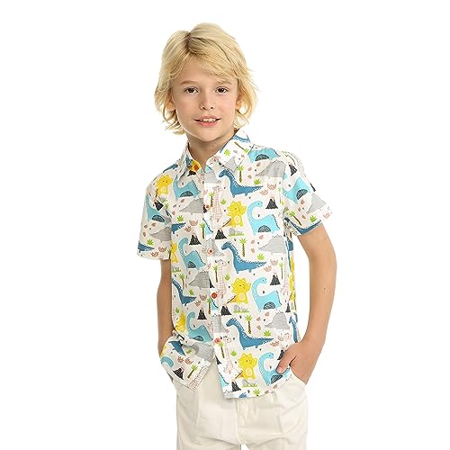 LittleSpring Boys Hawaiian Button Down Shirts Short Sleeve Cartoon Summer Casual Shirt3