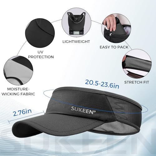 Image of Sukeen 3 Pack Sports Sun Visor Men Women Lightweight Packable Cooling Stretchy Visor Hat for Running, Tennis, Golf