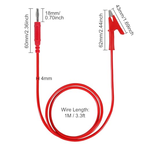 Image of ACEIRMC 2pcs 4mm Banana Plug to Alligator Clip Test Lead Wire Cable Set 14AWG for Multimeter Oscilloscope 3 Feet DMM Multimeter (2PCS)