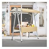 Faltbarer Marktstand mit Rädern, tragbarer Verkaufstisch mit Baldachin, ideal für Straßenverkäufer, Bauernmärkte, 130 x 60 x 200 cm, Khaki, einfache Einrichtung und Transport.