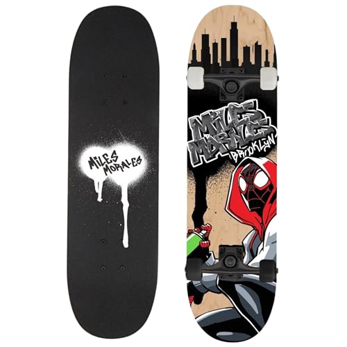 Skateboard en Bois pour Adolescents, 79 cm, Planche antidérapante, Grande, jusqu'à 100 kg (Spider-Man Miles Morales)