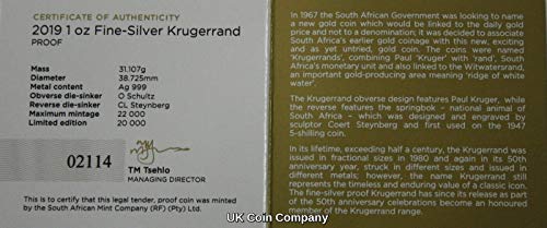 2019 South Africa Fine Silver Proof Krugerrand Coin Boxed Certificate