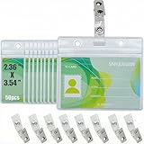 SANJUGUAN Badge Holders with Clips and Vinyl Straps (Horizontal, 50 Pack), Waterproof Resealable Zip ID Badge Holders for Nurses and Schoo