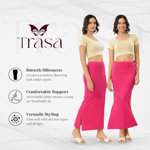 Image of TRASA Womens Saree Shapewear Petticoat, Cotton Lycra Petticoat, Skirts for Women, Shape Wear Dress for Saree