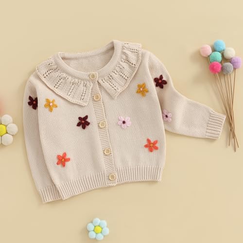 MERSARIPHY Toddler Infant Baby Girl Cardigan Sweater Button Down Long Sleeve Bows/Flowers Knit Outfits Fall Winter Clothes4