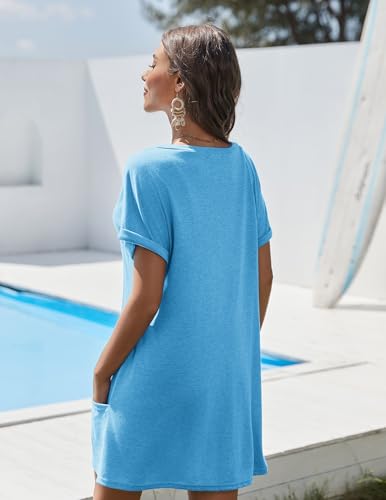 AI'MAGE Swimsuit Coverup for Women 2025 Bathing Suit Cover Up Short Sleeve Swimwear Bikini Beach T-Shirt with Pockets2