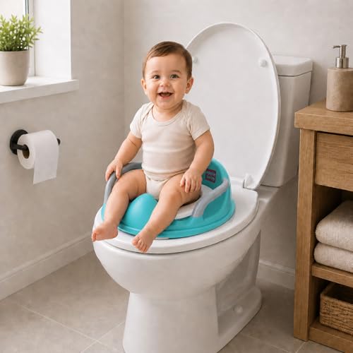 Image of Apple Baby Kids Potty Training Seat with Handles for Western Toilet | Comfortable & Anti-Slip Baby Toilet Trainer PS1067 (GREEN)