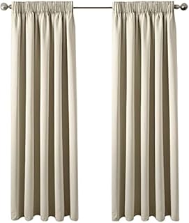 TSARLTD Curtain Blackout Thick Thermal Pencil Pleat Pair Curtains Panel Set of 2 Curtains Super Soft 66"x72"for Bedroom Drop Noise Reduce Curtains for Living (Cream, W66 xL72(W168xL183cm))