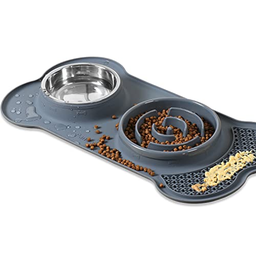 PANZZDA Slow Feeder Dog Bowls with Lick Mat, No Spill No Skid Interactive Bloat Stop Durable No Choking Healthy Design…