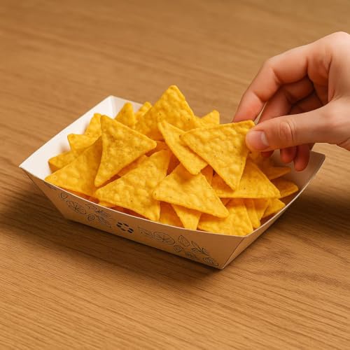 Image of Pack2Eat Paper Medium Food Boat Tray & White Paper Food Tray Disposable Serving Tray (Pack of 50)