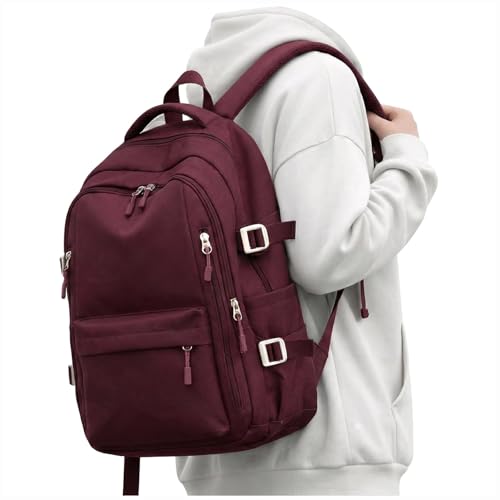 sikazan Schulrucksack Teenager Mädchen Jungen Mit Laptopfach Rucksack Schule Groß Schultasche Damen, School Backpack Black Boys Girls School Bag, Red