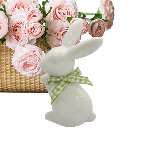 Fierudeng Estatua de conejo de cerámica – Estatua decorativa de conejo de porcelana – Conejos de cerámica blanca diseñados para Pascua, con formas animadas y lindas y detalles exquisitos