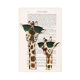 Vintage-Zeitungsdruck mit Giraffe mit Sonnenbrille, Leinwand-Poster, Schlafzimmer, Dekoration, Landschaft, Büro, Raumdekoration, Geschenk, 20 x 30 cm