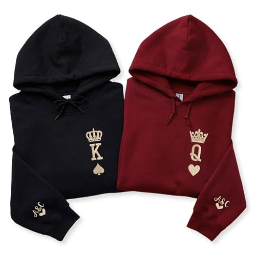 COUPLEHOODIES Custom Matching Queen and King Embroidered Hoodies With Date Initial – Gift for...