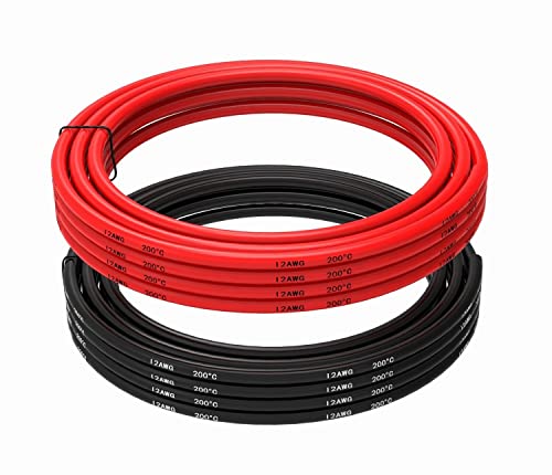 Alambres eléctricos 12 alambre de gancho de silicona de calibre Cable 6 m [3 m negro y 3 m rojo] suave y Flexible 680 Strands de alambre de cobre estañado alta resistencia a la temperatura