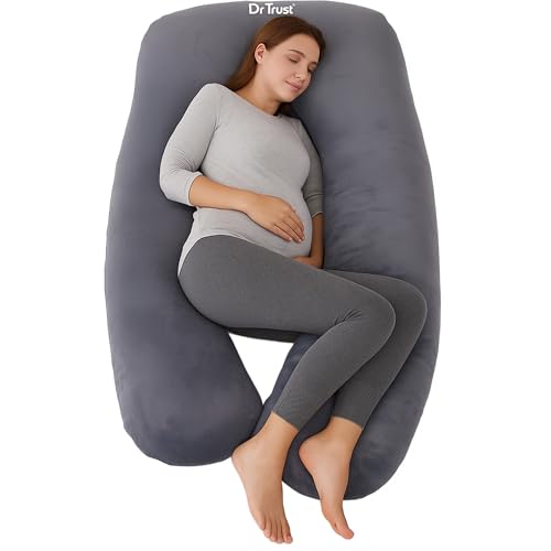 Image of Dr Trust USA Maternity Pillow for Pregnancy Sleeping, U-Shape Maternity Pillow for Pregnant Women, 360-Degree Full Body Support for Back, Legs, HIPS & Belly with Removable Velvet Cover