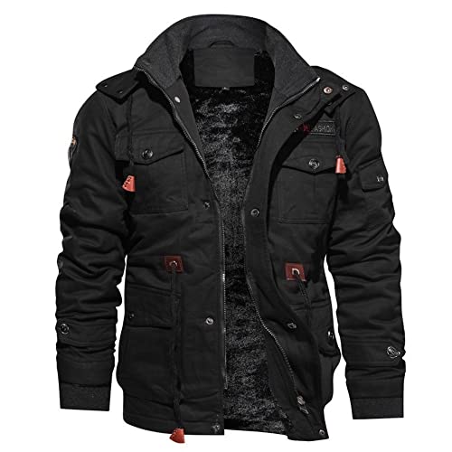 Chaquetas Cargo de Polar Hombre Chaqueta Aviador Militar de Algodón Abrigo Cortavientos Invierno Grueso y Caliente, Negro , XL Cover