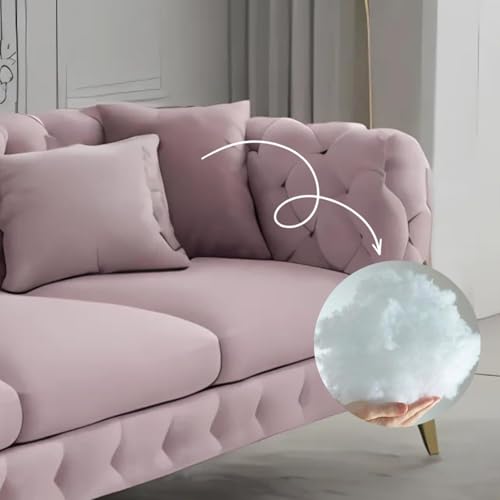 Image of A to Z Furniture Modern Classic Fabric & Valvet Tufted Chesterfield Sofa Living Room and Office (3+1= 4 Seater Sofa Set with Footrest Rose Pink)