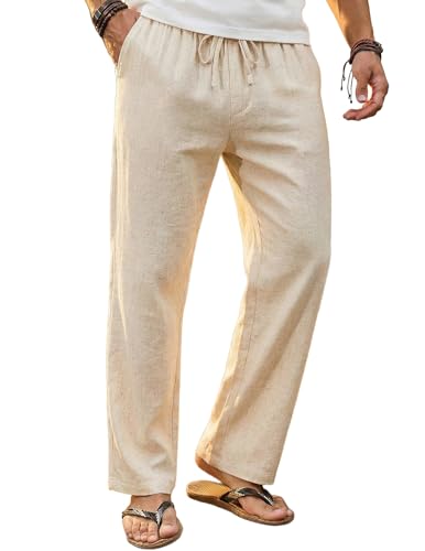 COOFANDY Men's Linen Pants Casual Loose Fit Beach Summer Yoga Pants Lightweight Drawstring Linen...