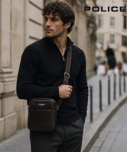 Image of Police Men's Premium Crossbody Sling Bag | Vegan Leather Finish | Lightweight & Compact Travel Shoulder Bag | Adjustable Strap | Multiple Compartments | Stylish Everyday Office & Casual Use | Brown